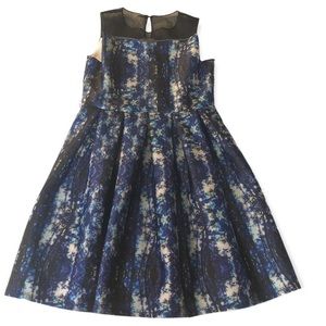 Pippa & Julie Blue Galaxy Print Dress with Illusion Neckline and lining size 12